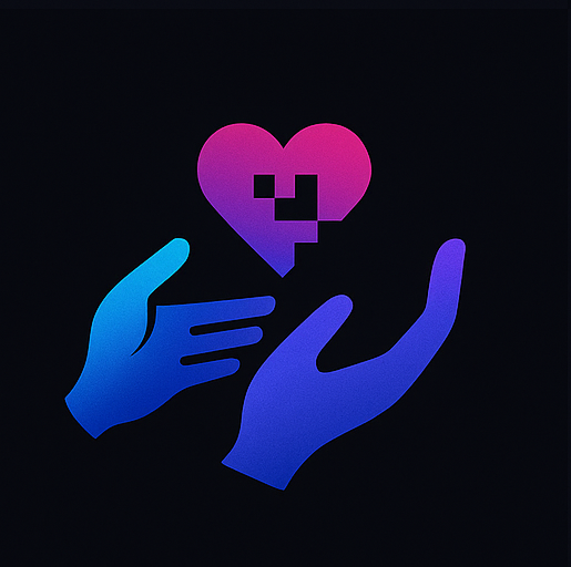 Caring hands holding a pixelated heart